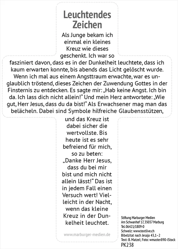 Stanzkarte Leuchtkreuz A6 - Fürchte dich nicht - Postkarte mit fluoreszierendem Kreuz