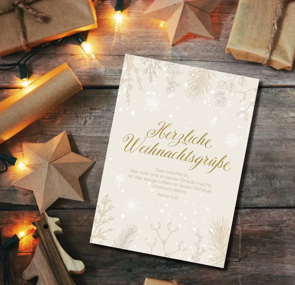Postkarten zu Weihnachten mit Goldveredelung - Römer 6,23