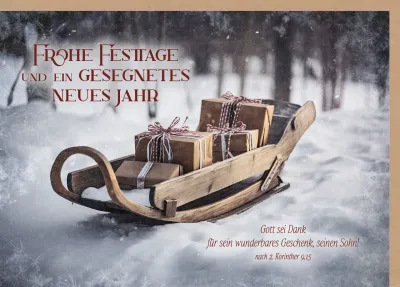 Faltkarte Weihnachten Schlitten - 2. Korinther 9,15