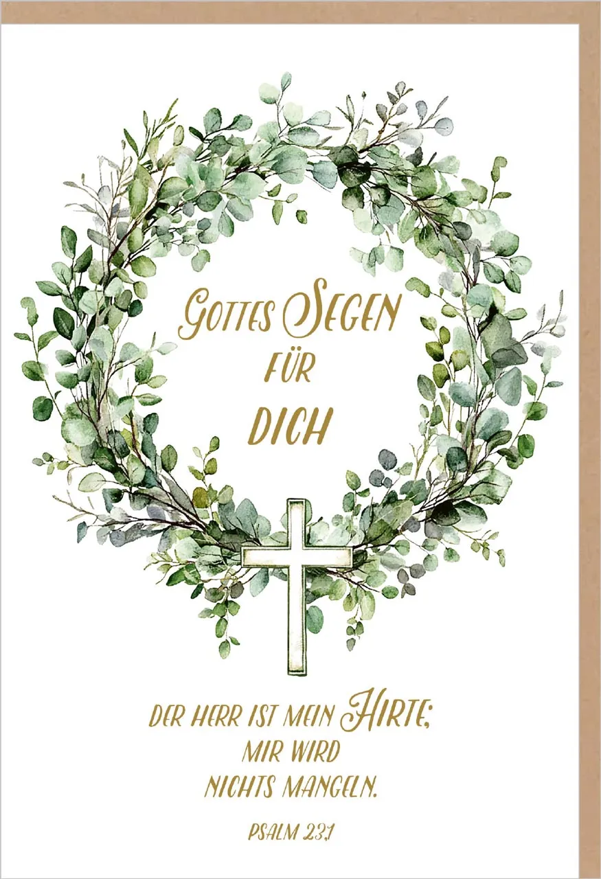 Faltkarte Einsegnung & biblischer Unterricht Gottes Segen Eukalyptus - Psalm 23.1