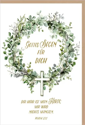 Faltkarte Einsegnung & biblischer Unterricht Gottes Segen Eukalyptus - Psalm 23.1