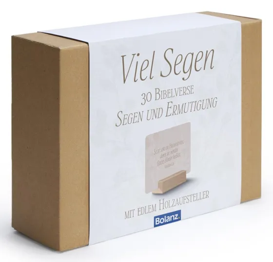 Minikarten-Box „Viel Segen" - 30 Bibelverskärtchen Segen und Ermutigung mit Edlem Holzaufsteller