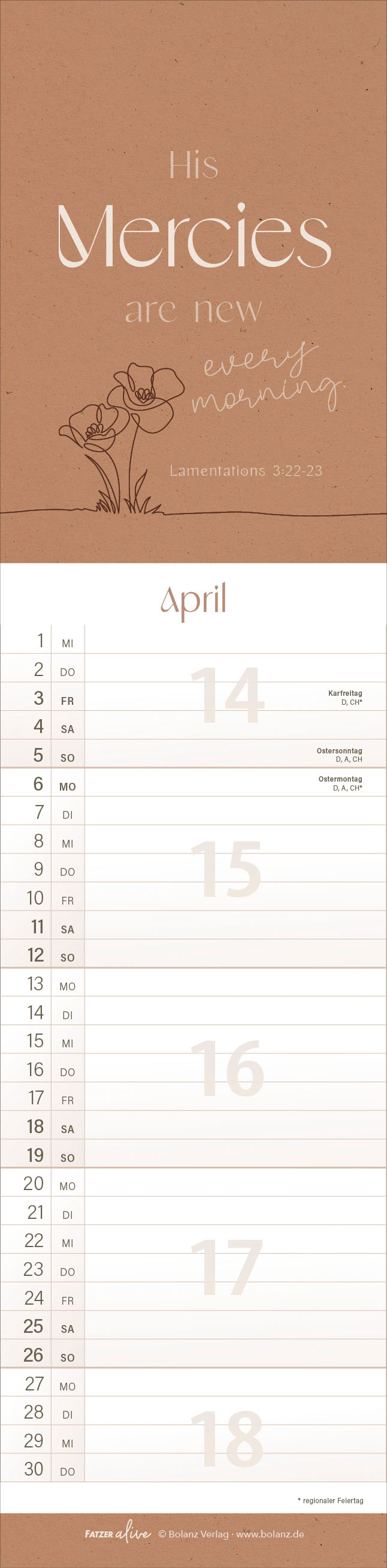 Kalender Erfüllt leben - Streifenterminer