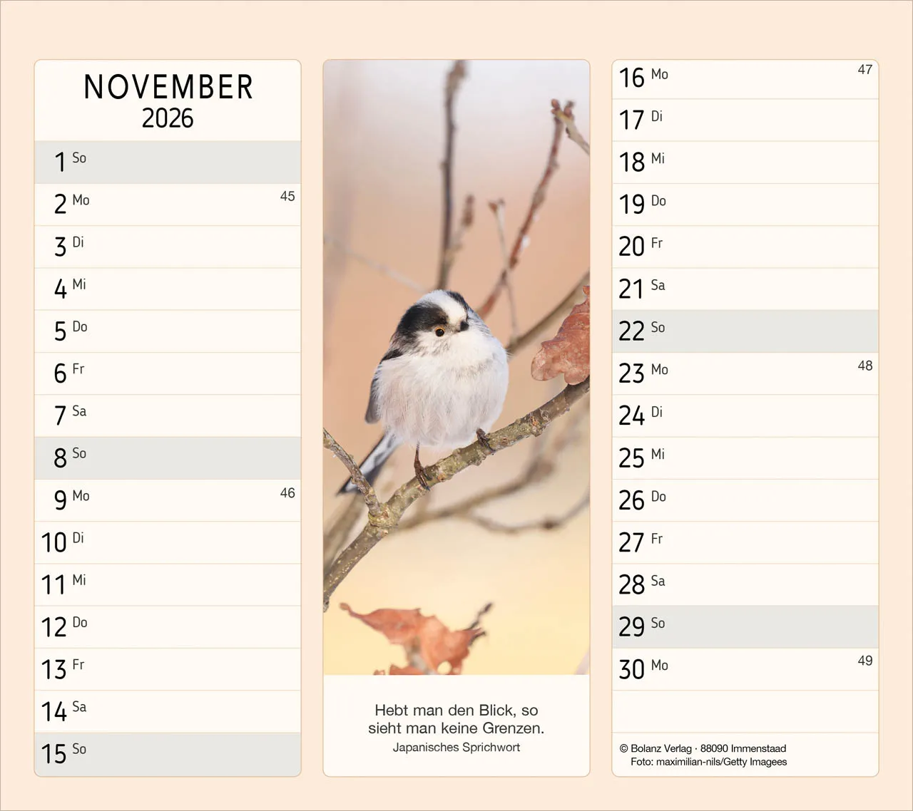 Vormerk-Kalender mit Sinnsprüche