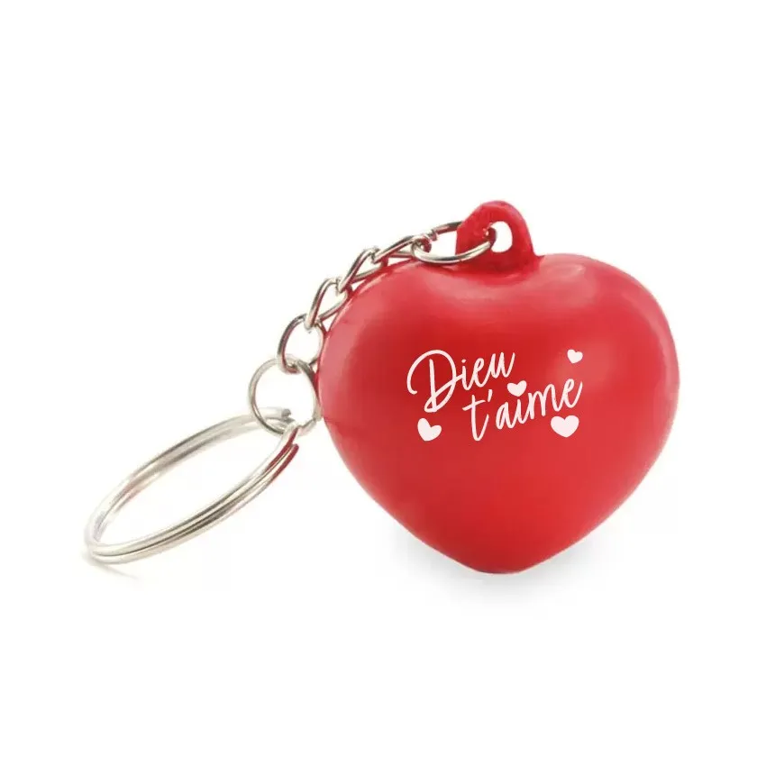 Porte-clé cœur antistress rouge - Dieu t'aime