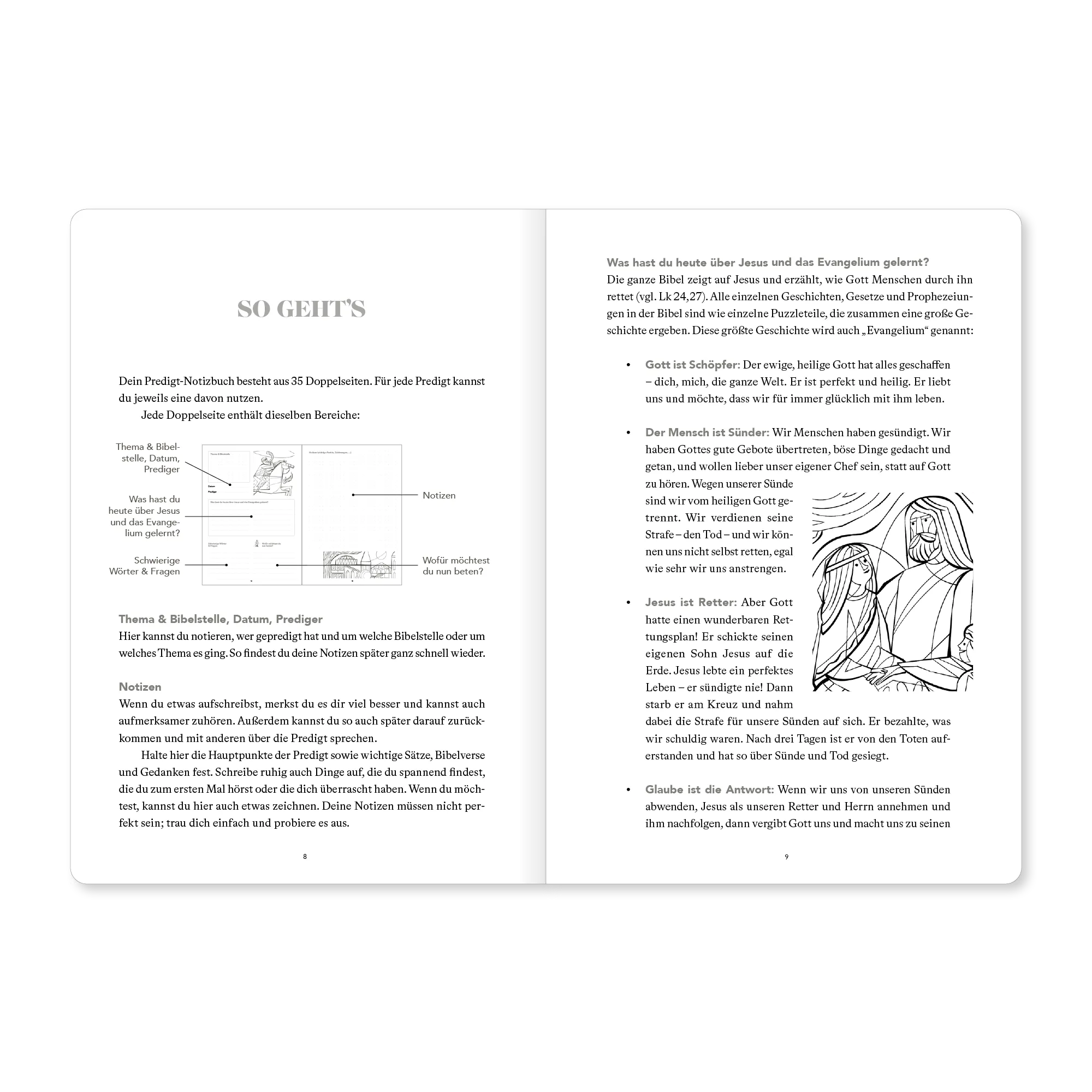 Predigt-Notizbuch für Kinder - Mit Fragen und Ausmalbildern
