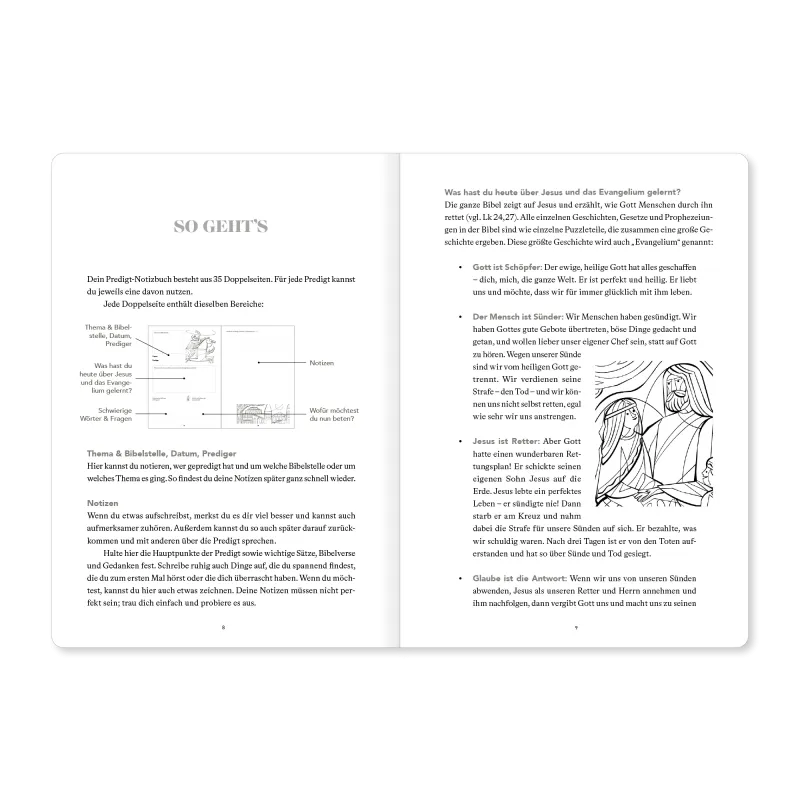 Predigt-Notizbuch für Kinder - Mit Fragen und Ausmalbildern