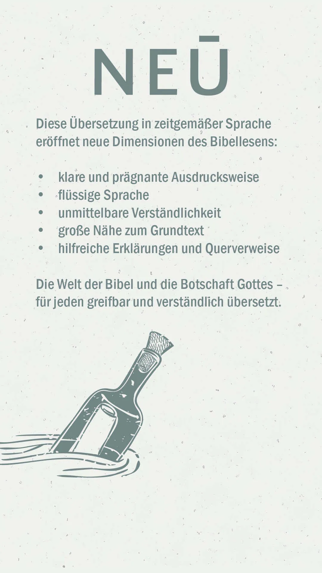 NeÜ bibel.heute - Verteilbibel - Motiv Flaschenpost