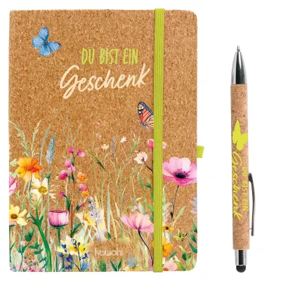 Du bist ein Geschenk - Kork-Schreibset (Notizbuch & Kugelschreiber) - Die perfekte Kombination -...