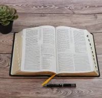 BIBEL NEG MACARTHUR, BIEGSAMES LEDER, GOLDSCHNITT, GRIFFREGISTER, SCHWARZ (MIT SCHACHTEL)