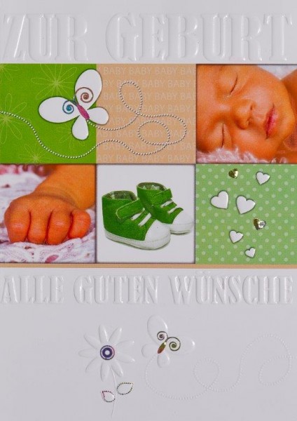 Doppelkarte Geburt Schmetterling, Babygesicht