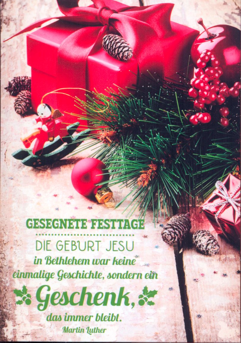 PK GESEGNETE FESTTAGE, ROTES WEIHNACHTSGESCHENK 12 STÜCK - POSTKARTE