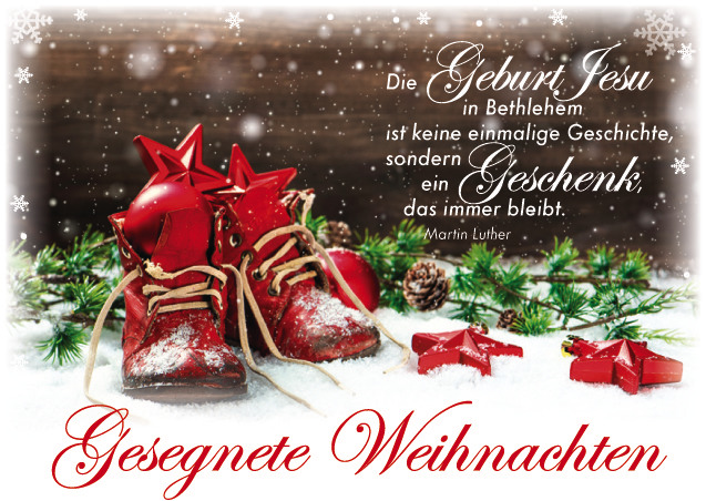 Weihnachten - rote Sterne in Schuhen - Postkarte - Serie mit 12 Stk.
