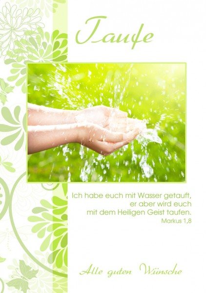 Faltkarte mit Umschlag Taufe Wasser auf Hände