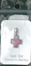 PENDENTIF CROIX ARGENT RHODIE NACRE ROSE