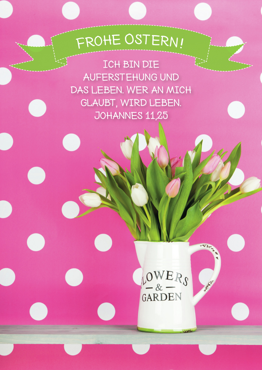 PK FROHE OSTERN - TULPEN IM KRUG - 12 STÜCK - POSTKARTE