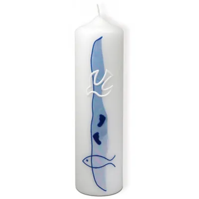 Bougie motif bleu colombe, pas, poisson