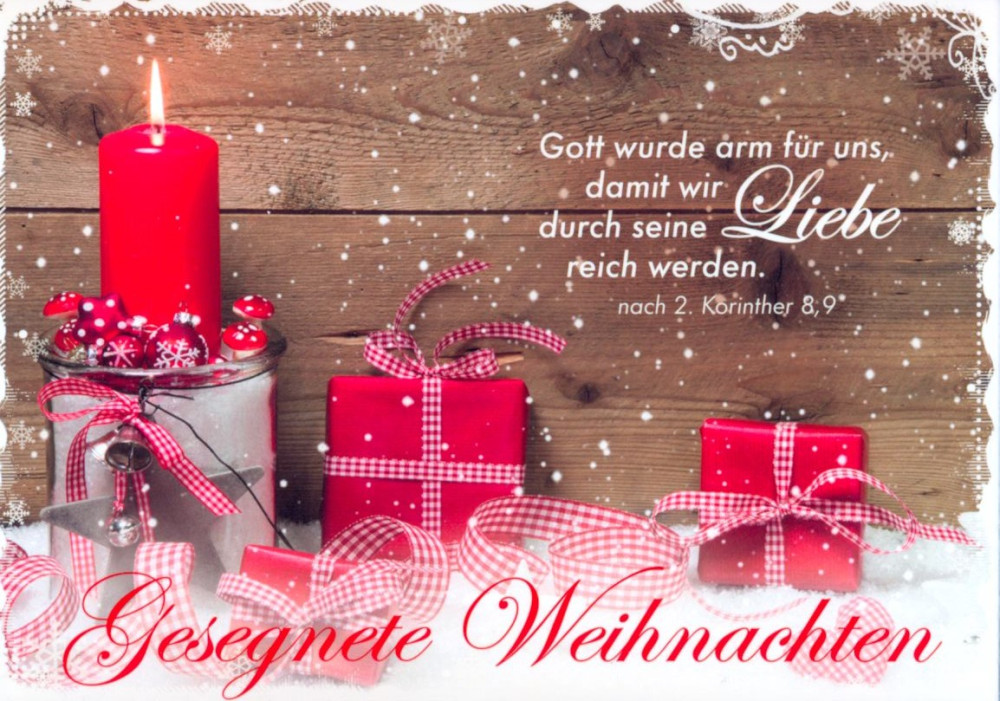 Weihnachten - rote Kerze und Pakete - Postkarte - Serie mit 12 Stk.