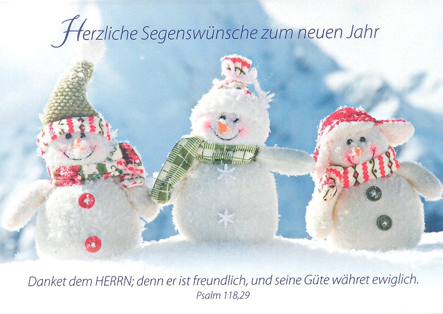Neujahr - Drei Schneemänner - Postkarte - Serie mit 12 Stk.