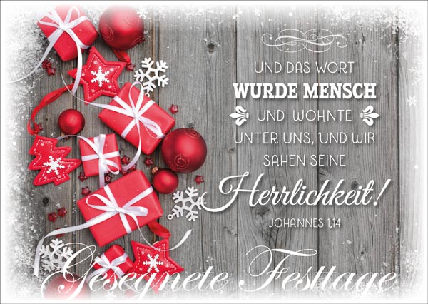 Postkarte Weihnachten Geschenke und Kugeln - 12 Stück pro Päckchen