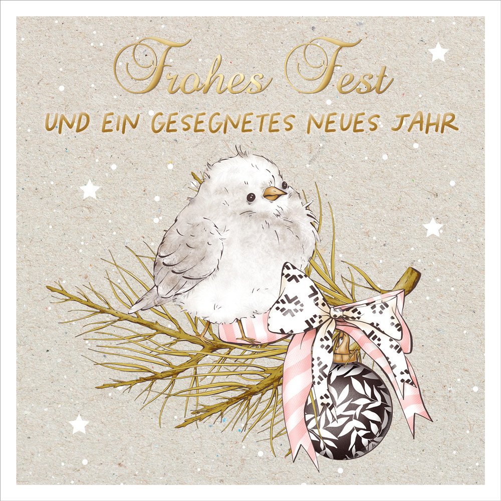 Doppelkarte Weihnachten Vogel auf Zweig ENC