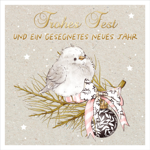 Doppelkarte Weihnachten Vogel auf Zweig ENC