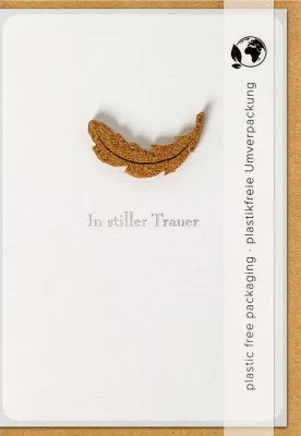 Doppelkarte Trauer Korkblatt mit Kork-Applikation