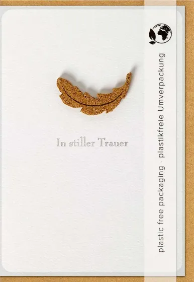 Doppelkarte Trauer Korkblatt mit Kork-Applikation